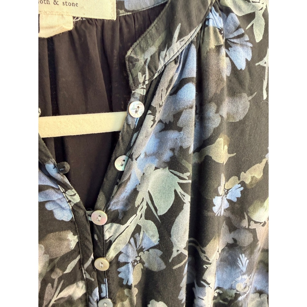 Cloth & Stone Blue Floral Long Sleeve Midi Dress Elastic Waist S #422 - Picture 7 of 8